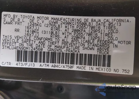 2013 Toyota Tacoma Base V6 из США, поврежденный, VIN 3TMLU4EN9DM124560